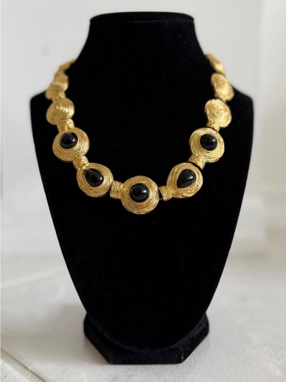 Vintage Gold Tone & Black Statement Necklace